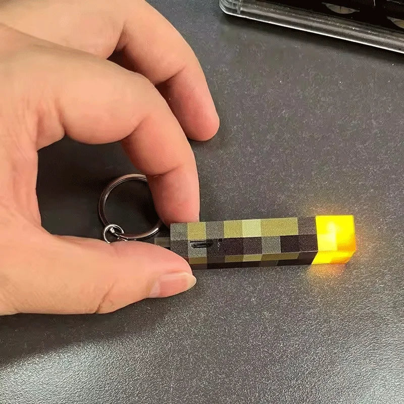 Mini Flashlight Torch Keychain Minecrafte Game Peripheral Props Plastic MC Game Toys Backpack Decoration Pendant Party for Gifts